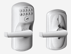 Schlage Residential FE595 PLY626ELA Grade 2 Keypad Entry with Flex Lock, Plymouth Trim, Elan Lever, Satin Chrome Finish, Non-Handed