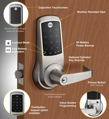 ACCENTRA NTB613-NR Grade 1 nexTouch Generation 3 Cylindrical Lock with Pushbutton Keypad, No Deadbolt With Cylinder Override