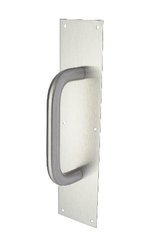 Rockwood  110X 70C.32D Straight Pull Plate, 1" Diameter Pull, 8" Center to Center, 4" by 16" Plate, Satin Stainless Steel Finish