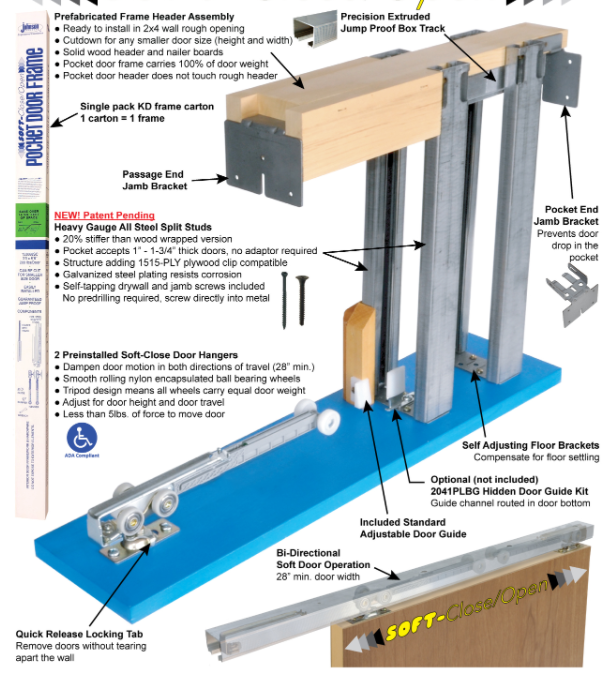 Johnson 1500SC Series Soft-Close Pocket Door Frame Kit for 84” Tall Doors
