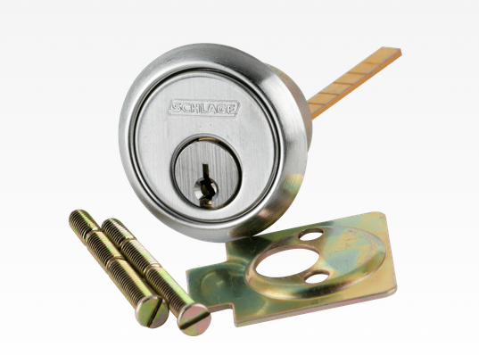 Schlage 20-022 S123 626 Rim Cylinder, 6-pin, S123 Keyway, Keyed Different, Horizontal Tailpiece Cam, 2 Keys, Satin Chrome Finish, Non-handed