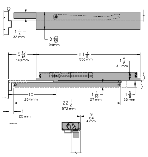 LCN 2033 STD Overhead Concealed Door Closer, Aluminum Finish, Size 3