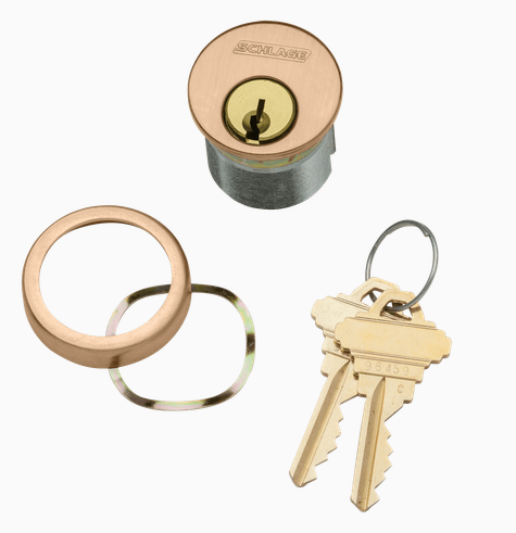 Schlage 30-001 1-1/8" Mortise Cylinder, 6-pin, C Keyway, Keyed Different, Schlage L Cam, Compression Ring & Spring, 2 Keys