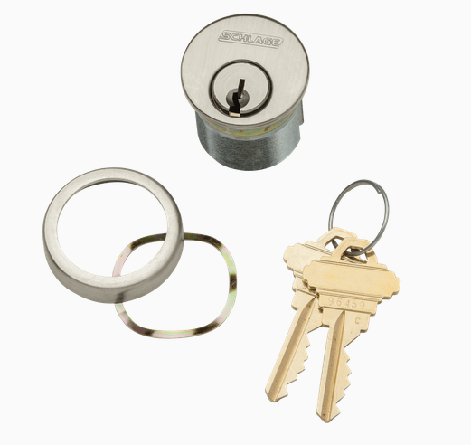 Schlage 30-001 1-1/8" Mortise Cylinder, 6-pin, C Keyway, Keyed Different, Schlage L Cam, Compression Ring & Spring, 2 Keys