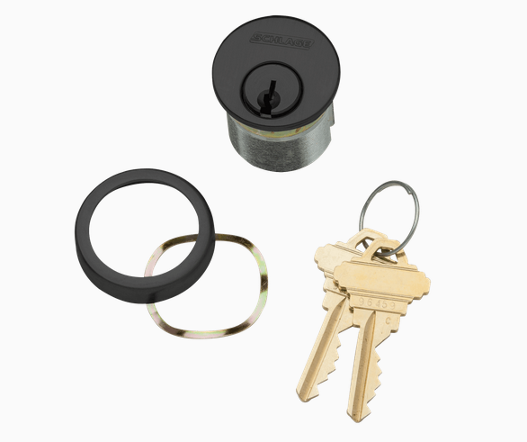 Schlage 30-001 1-1/8" Mortise Cylinder, 6-pin, C Keyway, Keyed Different, Schlage L Cam, Compression Ring & Spring, 2 Keys