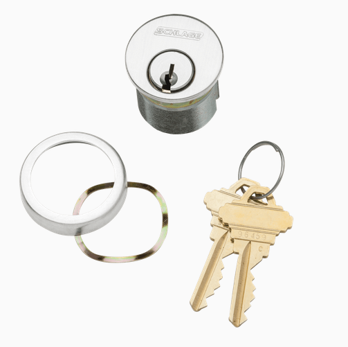 Schlage 30-001 1-1/8" Mortise Cylinder, 6-pin, C Keyway, Keyed Different, Schlage L Cam, Compression Ring & Spring, 2 Keys