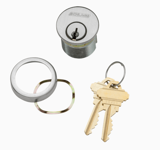 Schlage 30-001 1-1/8" Mortise Cylinder, 6-pin, C Keyway, Keyed Different, Schlage L Cam, Compression Ring & Spring, 2 Keys
