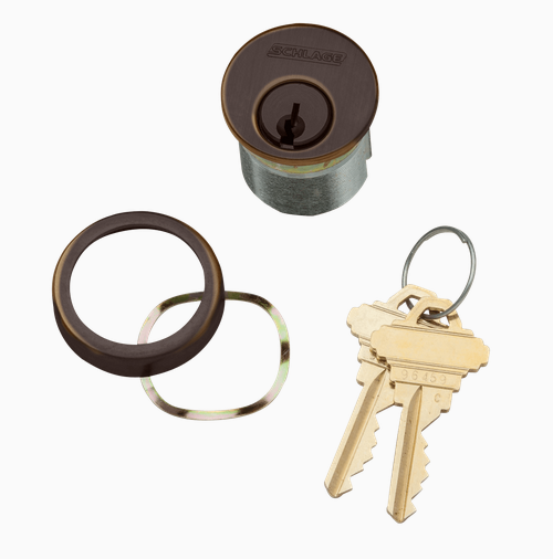 Schlage 30-001 1-1/8" Mortise Cylinder, 6-pin, C Keyway, Keyed Different, Schlage L Cam, Compression Ring & Spring, 2 Keys