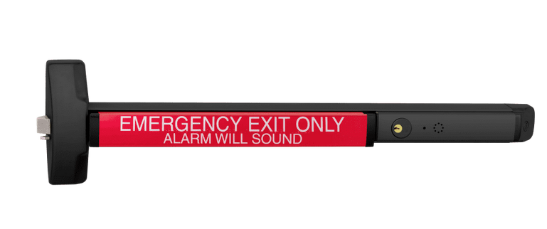ACCENTRA 6100ED A-ALR Grade 1 Rim Device, "Emergency Exit Alarm Will Sound" Touchbar, Black Suede Powder Coat