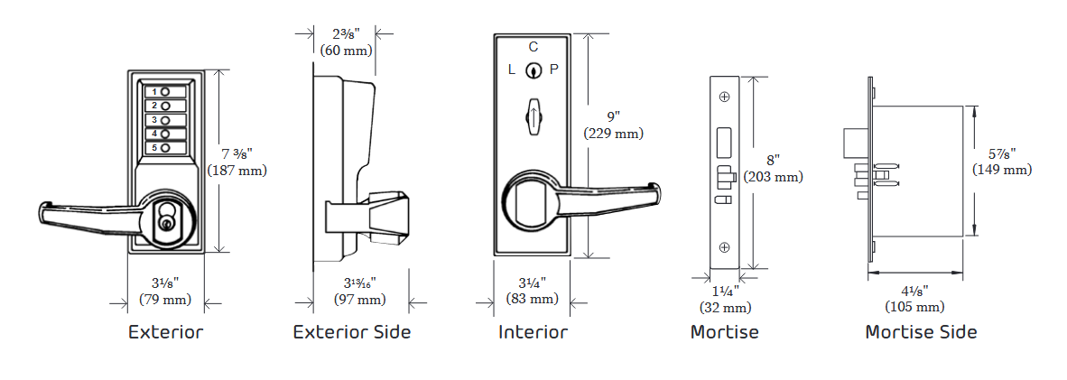 DormaKaba 8100 Series Mortise Combination Lever Lock, Key Override, Passage, Lockout
