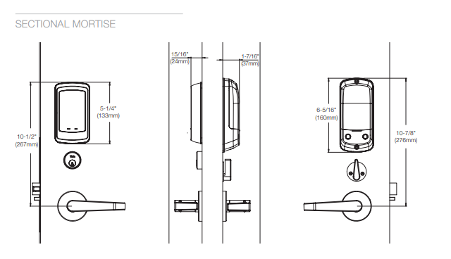 ACCENTRA (Formerly Yale) NTM617-NR NexTouch Sectional Mortise Lock w/Pushbutton Keypad - Cylinder Override -w/Thumbturn