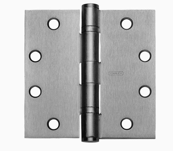 Stanley FBB179 Five Knuckle Ball Bearing Architectural Hinge, Steel, Full Mortise, Standard Weight, 4-1/2" by 4-1/2", Square Corner, Satin Chrome