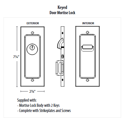 Emtek Modern Rectangular Pocket Door Keyed Mortise Lock
