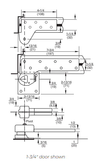 Rixson L147 3/4" Offset Hung Pivot Set, Satin Chrome (Includes L180 Top Pivot)