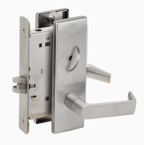 Schlage L9040 06N 626  Grade 1 Bed Bathroom Privacy Mortise Lock, 06 Lever, N Escutcheon, Satin Chrome Finish, Field Reversible