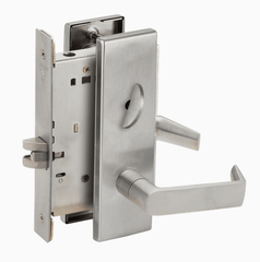 Schlage L9040 06N 626  Grade 1 Bed Bathroom Privacy Mortise Lock, 06 Lever, N Escutcheon, Satin Chrome Finish, Field Reversible