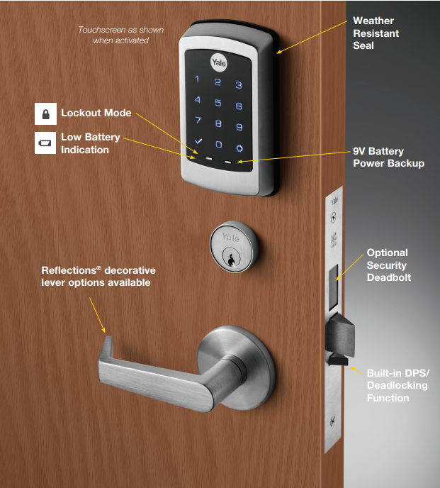 ACCENTRA (Formerly Yale) NTM617-NR NexTouch Sectional Mortise Lock w/Pushbutton Keypad - Cylinder Override -w/Thumbturn