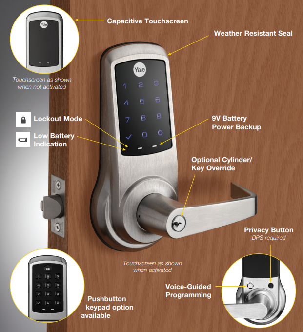 ACCENTRA NTB623-NR Grade 1 nexTouch Generation 3 Cylindrical Lock with Capacitive Touchscreen Keypad, No Deadbolt With Cylinder Override