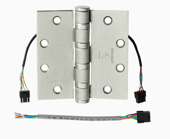 McKinney T4A3386 QC8 Full Mortise Hinge, 5-Knuckle, Heavy Weight, 4-1/2" by 4-1/2", 8-Wire, ElectroLynx Connector, Satin Stainless Steel Finish