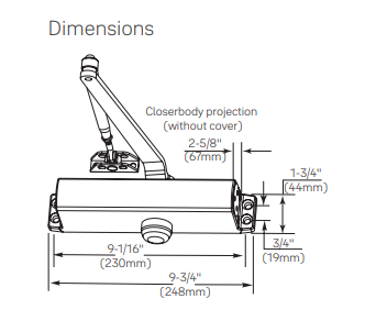ACCENTRA YDC201 Economy Multi-Sized (1-4) Door Closer- Non-Hold Open